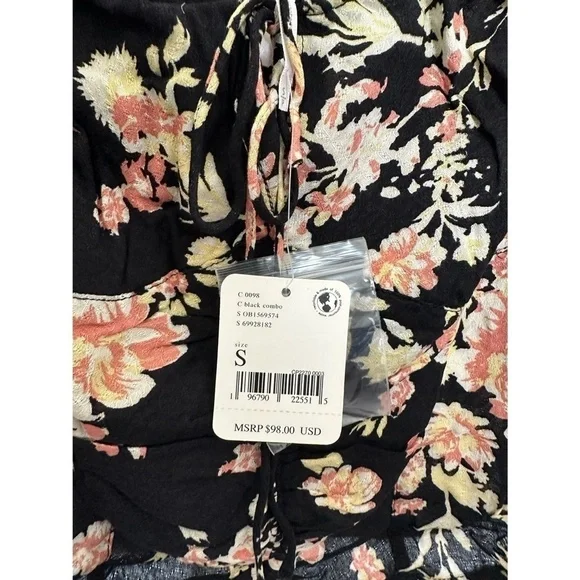 Free People Hilary Black Floral Print Top - Picture 9 of 14